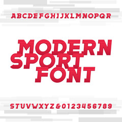 Oblique alphabet vector font. Modern sport style typeface for labels, titles, posters or sportswear transfers. Type letters, numbers and symbols on the bright background.