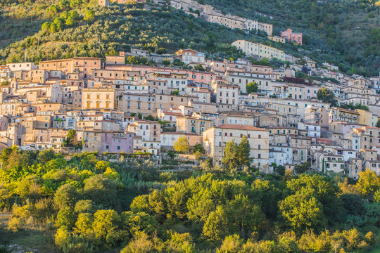 View of Alvito, Ciociaria, from the valley at sunset
