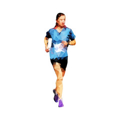 Run, running woman, geometrical vector silhouette. Summer sport.