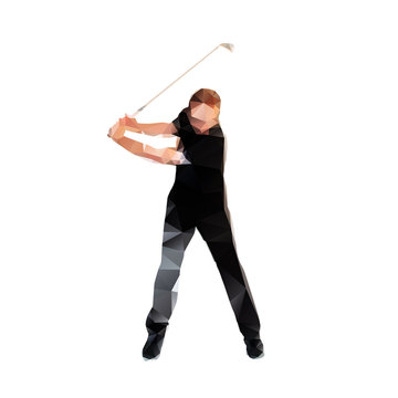 Golf player, abstract vector silhouette. Polygonal golfer
