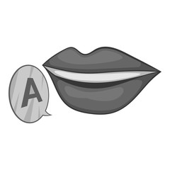 Lips pronounce letter a icon. Gray monochrome illustration of lips pronounce letter a vector icon for web