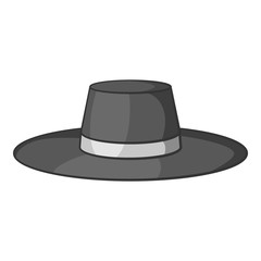 Gentleman hat icon. Gray monochrome illustration of gentleman hat vector icon for web