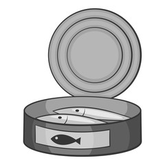 Fish in canned icon. Gray monochrome illustration of fish in canned vector icon for web