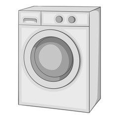 Washing machine icon. Gray monochrome illustration of washing machine vector icon for web