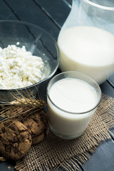 Obraz na płótnie Canvas milk, cottage cheese - dairy products