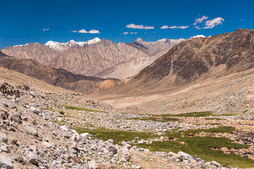 Himalayan range landscape view of Leh, Ladakh in summer, Kashmir, India.