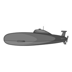 Submarine icon. Gray monochrome illustration of submarine vector icon for web