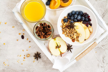 Homemade muesli with apple and blueberry