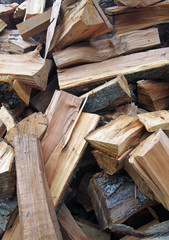 Fototapeta na wymiar Firewood chipped of fruit trees