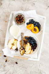 Homemade muesli with apple and blueberry