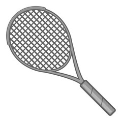 Tennis racket icon. Gray monochrome illustration of tennis racket vector icon for web