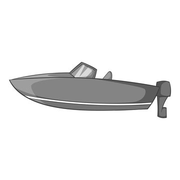 Motor boat icon. Gray monochrome illustration of motor boat vector icon for web