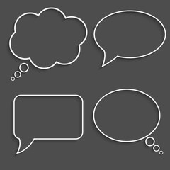 Set of realistic 3d bubble speech frames on dark grey background. Vector illustration.