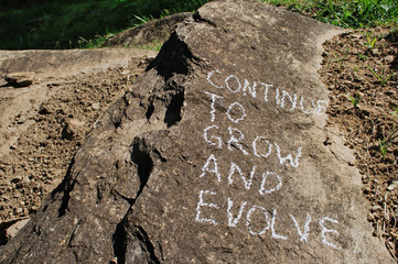 Continue to grow and evolve. Creative motivation concept is written on a stone.