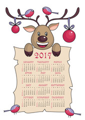 calendar 2017  with the image of funny polar deer.