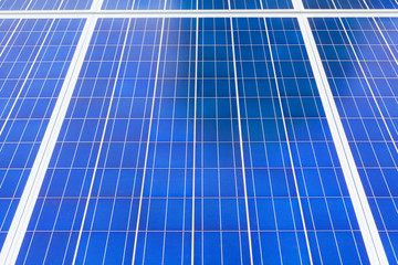 Background with Solar panels in solar farm station