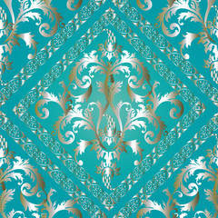 Baroque damask light floral vector seamless pattern wallpaper illustration with vintage antique decorative baroque 3d flowers leaves frames ornaments.Baroque seamless pattern.Damask baroque ornament