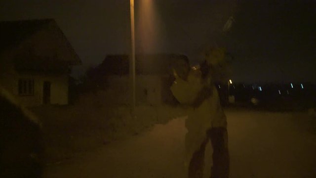 Zombie with a chainsaw scare Woman