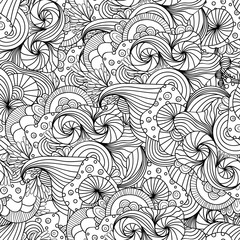 Obraz premium Doodle black and white abstract hand drawn vector background. Wavy zentangle style seamless pattern. 