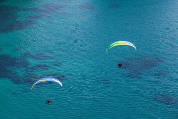 aerial view of the paraglider over the coast line
