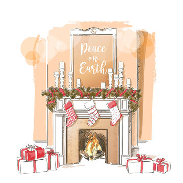 Christmas Fireplace Vector