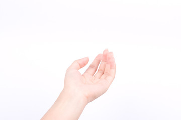 Obraz premium finger hand girl symbols isolated concept open hands of giving pray and May god bless you on white background 