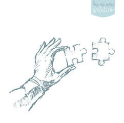 Drawn hand connecting puzzle solutions sketch