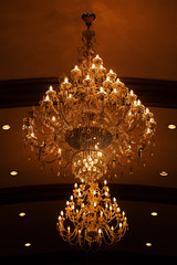 Close-up of a beautiful crystal chandelier  in hotel