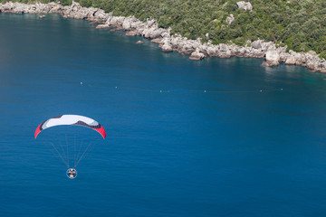 aerial view of the paraglider over the coast line