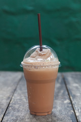 Iced Mocha Smoothie Recipe on wood background