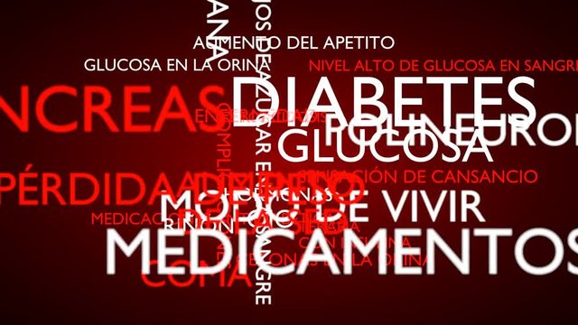 Diabetes, glucose, disease, insulin word tag cloud - red, Spanish variant, 3D rendering