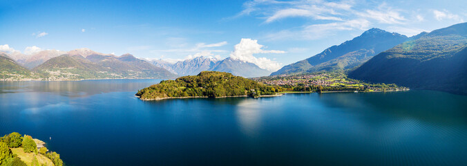 Panoramica aerea della Baia di Piona - Lago di Como (IT) - vista verso nord