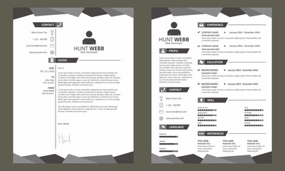 CV Resume with Cover Letter Template Vector Black