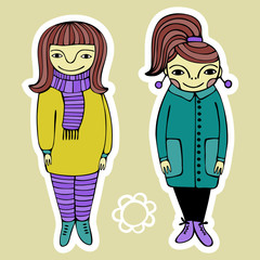 Set of cute cartoon girls. Colorful vector illustration.