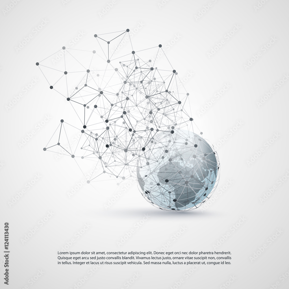 Poster abstract cloud computing and global network connections concept design with transparent geometric me
