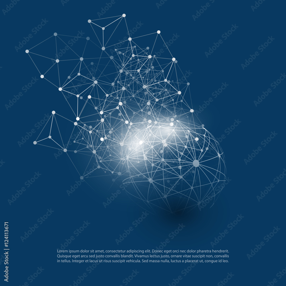 Poster abstract cloud computing and global network connections concept design with transparent geometric me