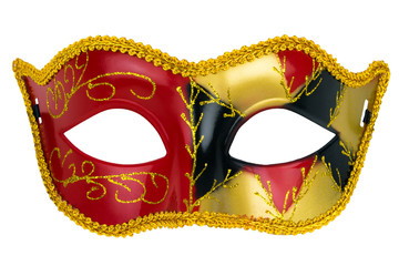 red masquerade mask on a white background