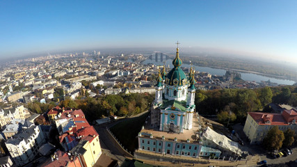 Fototapeta premium aerial view of the autumn Kiev, Podol, St. Andrew's church