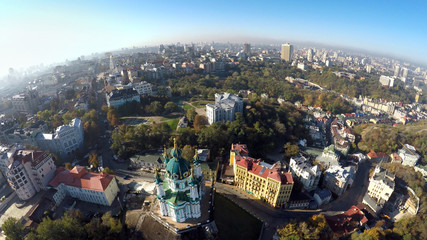 aerial view of the autumn Kiev, Podol, St. Andrew's church