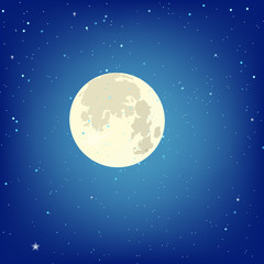 Background with full moon on a dark sky with stars. Vector illustration