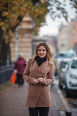 Fototapeta premium Beautiful girl in autumn Park