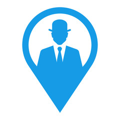 Icono plano localizacion silueta hombre con bombin azul