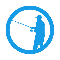 Naklejka premium Icono plano silueta pescador en circulo color azul