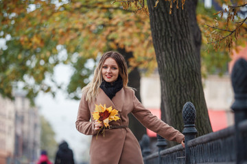 Beautiful girl in autumn Park