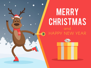 Christmas deer on skates banner