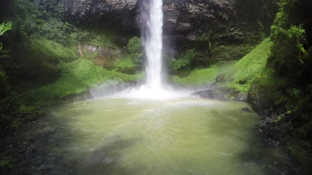 Bridal Veils Waterfall aerial with rainbow, Raglan, New Zealand.