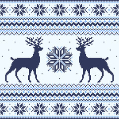 Fond de pixel d& 39 hiver bleu avec des cerfs et des flocons de neige