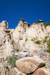 Nature phenomenon Stone Mushrooms in Altai mountains near river
