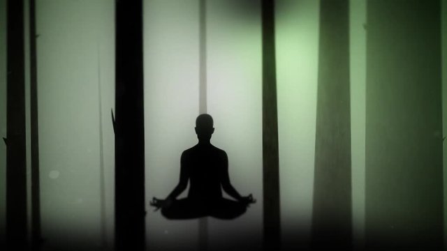 Levitating Meditating Man in the Forest