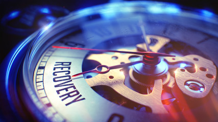 Recovery - Inscription on Pocket Watch. 3D Illustration.